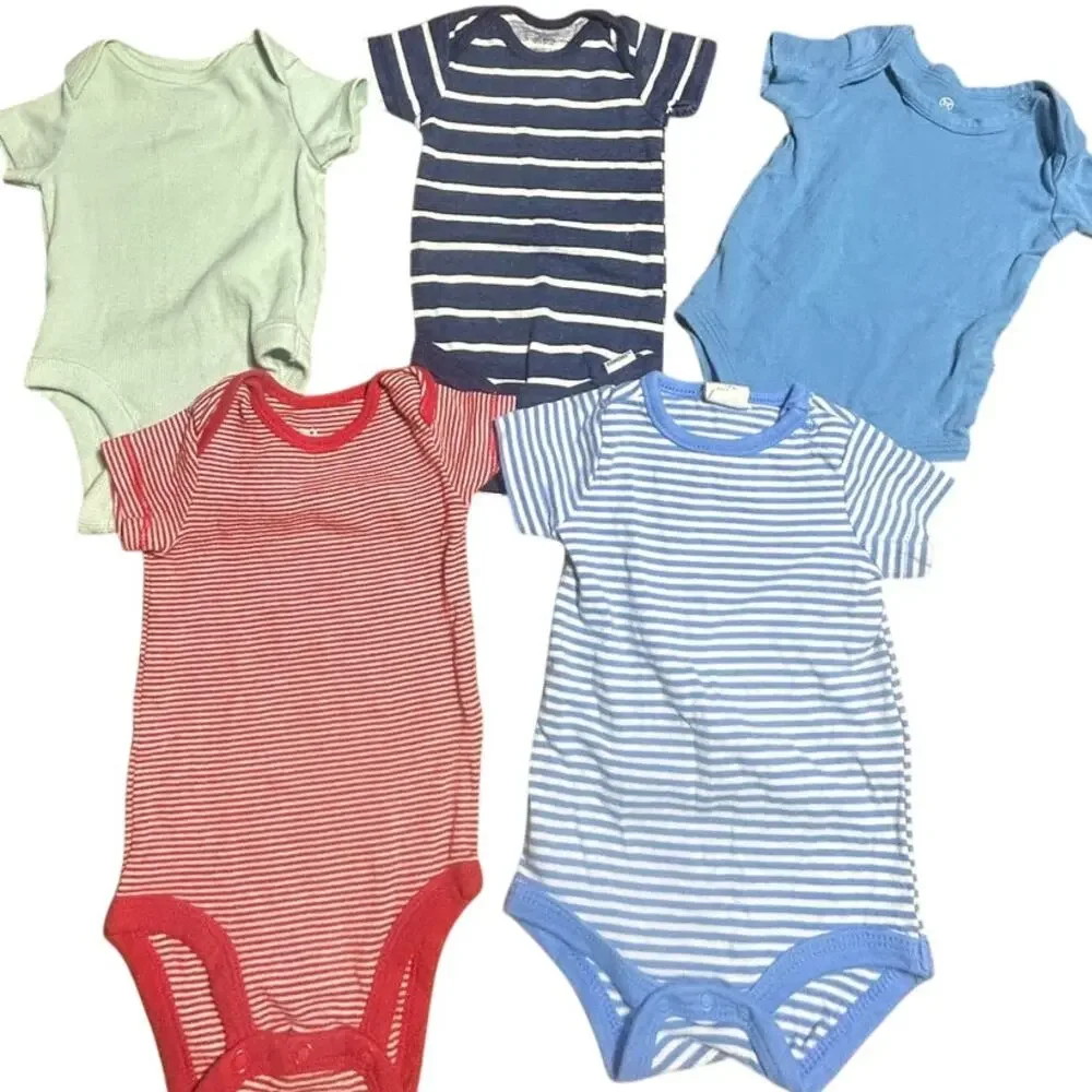 Baby 0-3 & 3 mth set of 5 bodysuits striped and nautical themed & solid colors